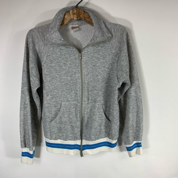 Vintage Grey Zip Front Sweatshirt Sz Large - Picture 1 of 4